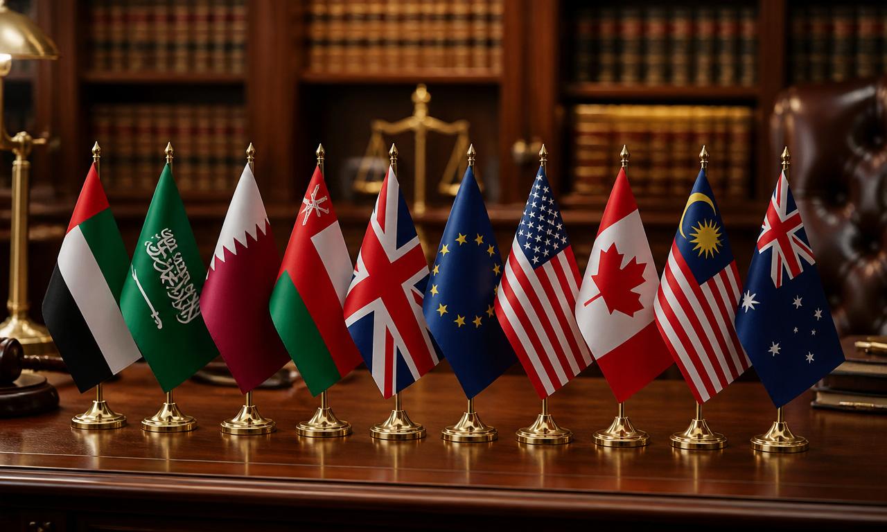 Flags of countries we serve: UAE, Saudi Arabia, Qatar, Oman, UK, Europe, USA, Canada, Malaysia, Australia